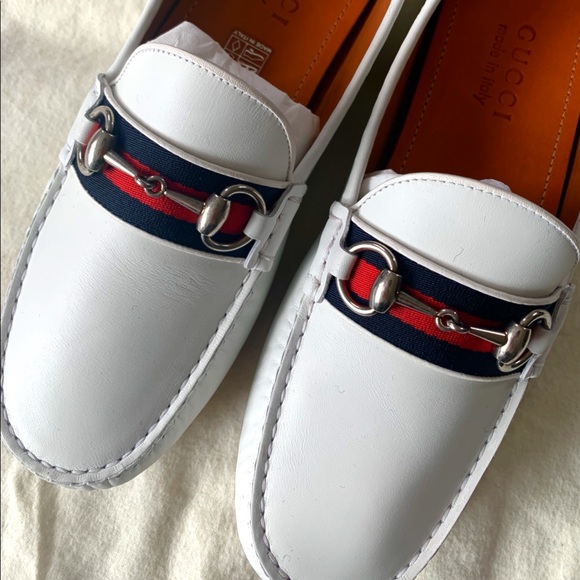 NIB Authentic Gucci Unisex Leather Moccasin Driver Loafers w/ Web details - Picture 4 of 8